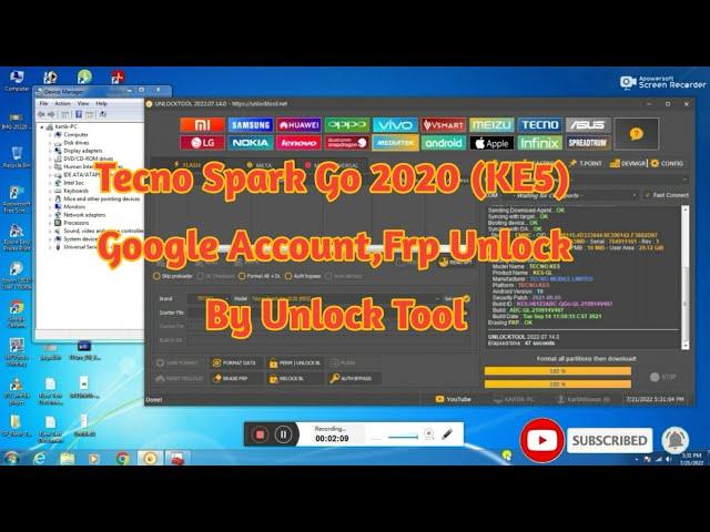 Tecno Spark Go 2020 (KE5) Google Account, Frp Unlock By Unlock Tool. 2022