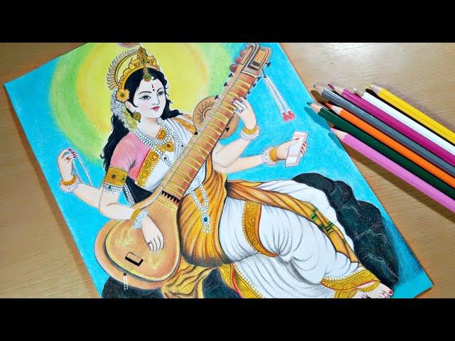 Drawing Maa Saraswati / Saraswati Devi drawing