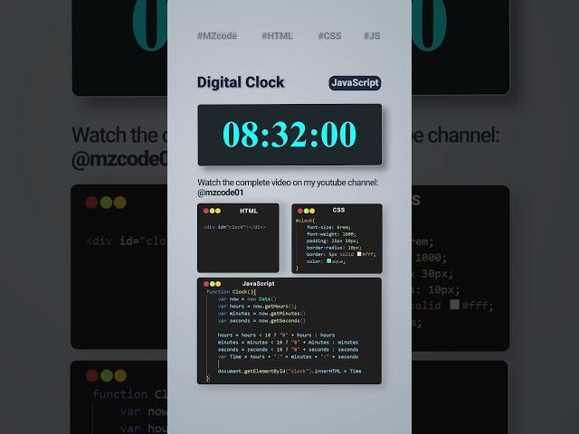 Create Digital Clock Using html CSS & JavaScript |Project| #css #html #javascript #coding #shorts