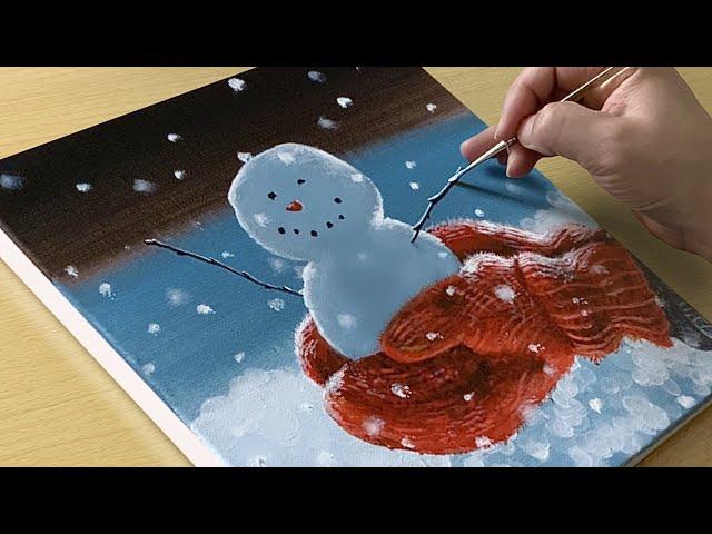 How to Draw a Cute Snowman / Acrylic Painting / STEP by STEP