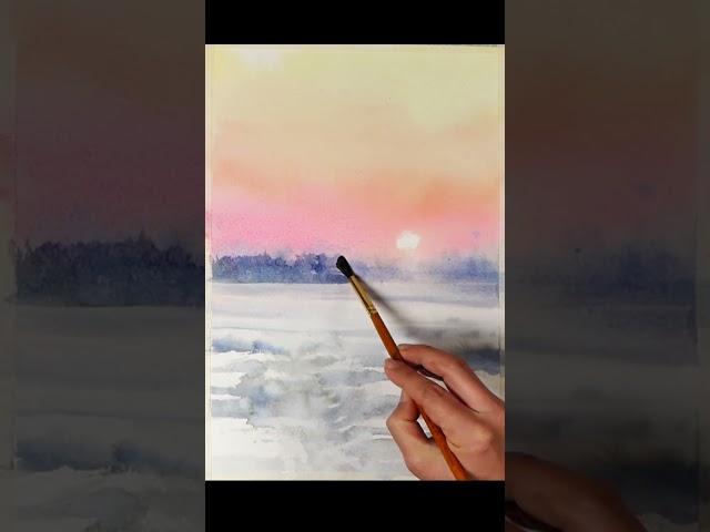 #shorts Without Sketch ​Landscape Watercolor - ​Winter Field. NAMIL ART