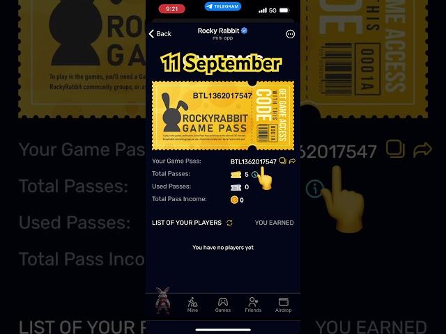 Rocky rabbit game pass code 11 September | Rocky rabbit game pass kaha seh milega 11 September