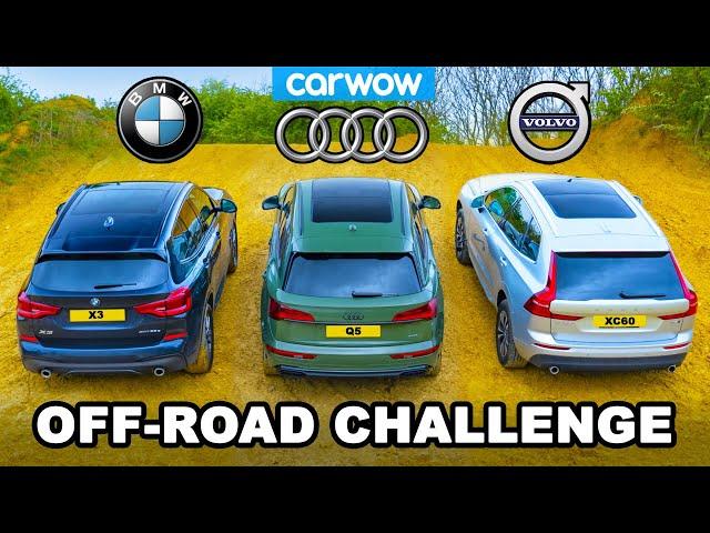 BMW X3 v Audi Q5 v Volvo XC60: UP-HILL DRAG RACE & which is best OFF-ROAD!