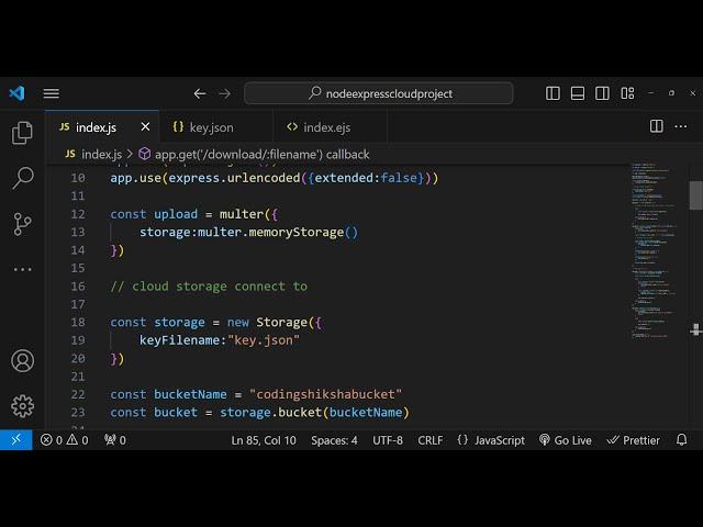 Node.js Express Project to Upload,Download,Read & Delete Files to Google Cloud Storage Bucket in JS