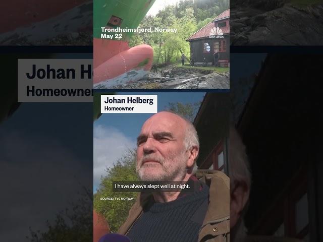 Norwegian man wakes up to a cargo ship in his garden