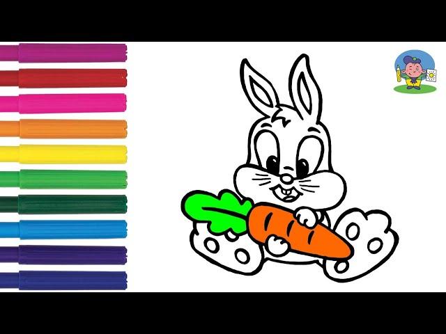 Как нарисовать ЗАЙЧИКА С МОРКОВКОЙ / Мультик Раскраска КРОЛИК для детей / How to draw a Bunny