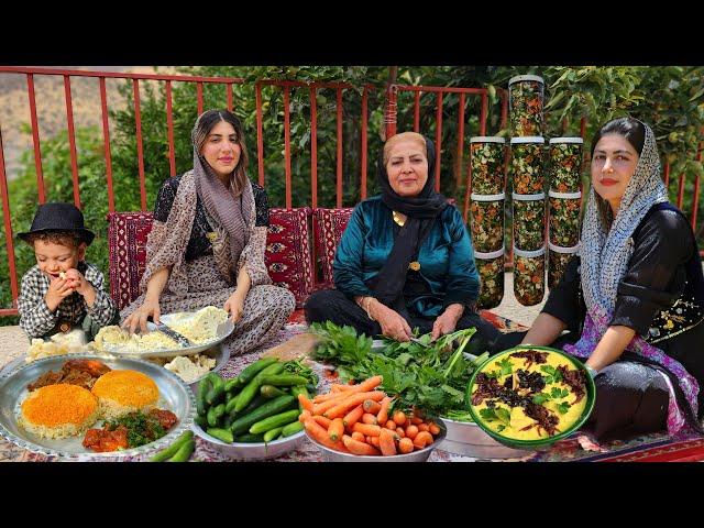 Cooking Special Chicken, local Ash with Pickled "Haft Bijar" in Iranian Village Style