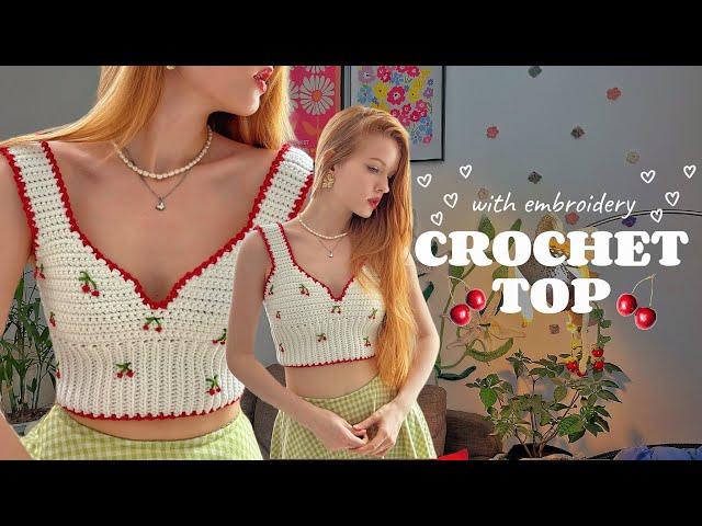 Crochet Top with embroidery  / beginner friendly tutorial ⭐️