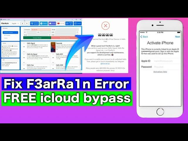 Fix iCloud Bypass Error F3arRa1n FREE TOOL