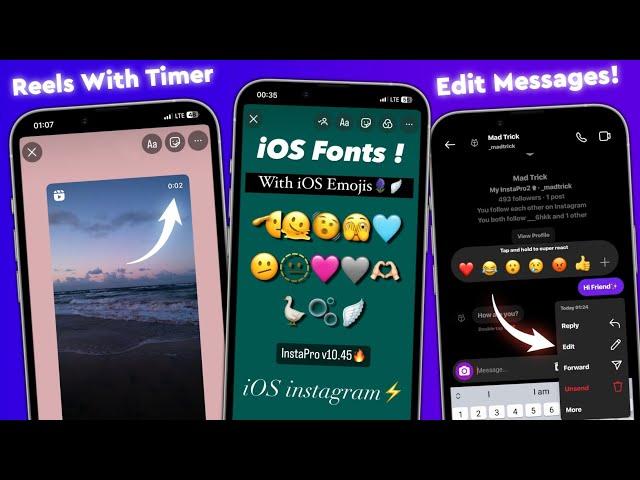  iOS Emojis + iOS Fonts + Reels Share like IPHONE | iOS Instagram For Android | InstaPro v10.45