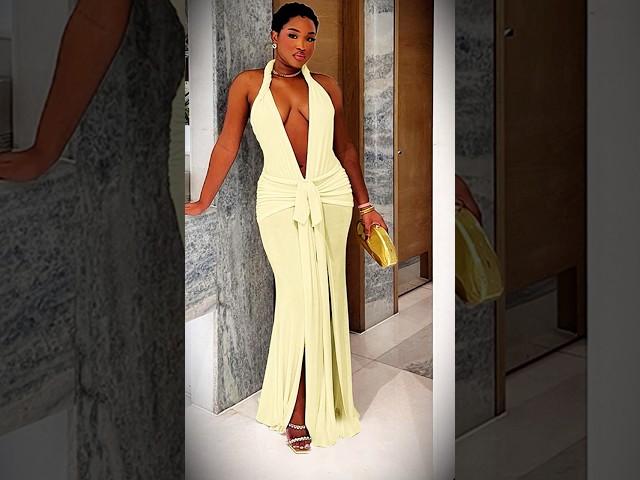 Tie Ruched V Neck Backless Slit Maxi Dress #fashion #outstyle #clothing #newarrivals #fashionstyle