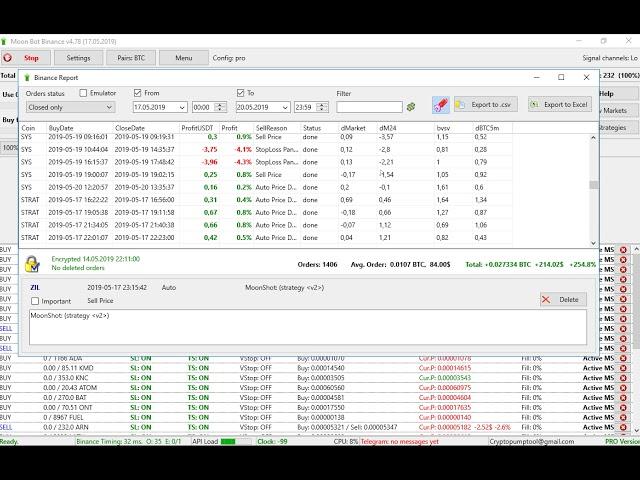  +254% profit in 3 days. Moon Bot trading terminal using MoonShot strategy.