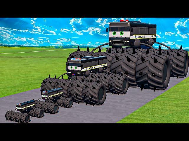 Big & Small Long Bus Police Lightning McQueen Thorns vs Thomas Trains | BeamNG.drive