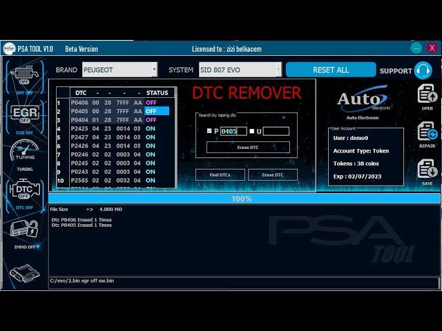 dtc off , egr off and dpf off sid807 evo with psatool software by auto electronic