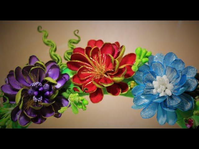 Как просто сделать красивые ЦВЕТЫ КАНЗАШИ (1 часть) , мастер класс,/ DIY Ribbon Flower Kanzashi