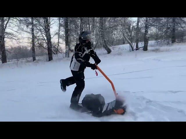 Мотосноуборд Sibmaster. На видео моя первая пробная поездка.