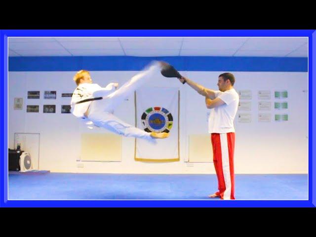 Taekwondo 540 Kick Paddle Hit | Ginger Ninja Trickster