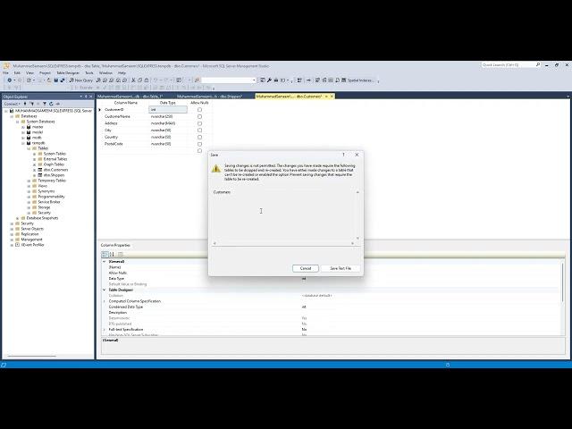 SQL Server - Saving changes is not permitted error message in SQL Server Management Studio