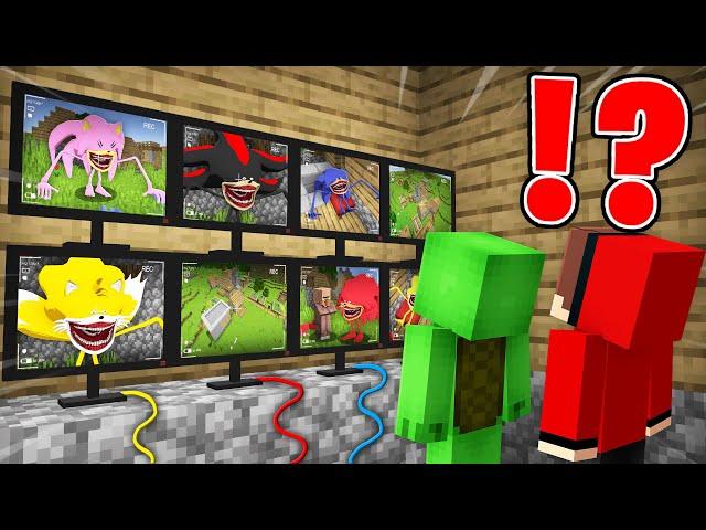 JJ and MIKEY Watching for SONIC TAPES on CAMERAS in Minecraft! - Maizen