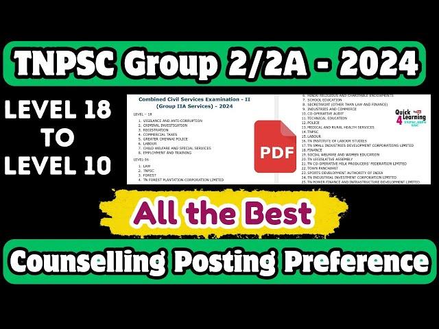 TNPSC Group 2 2A Councelling Posting Preference | Level | Quick Learning 4 All | 2024 - 2025 |