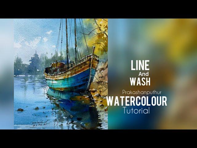 Line & wash watercolor tutorial for beginners |  easy water color demo by Prakashanputhur