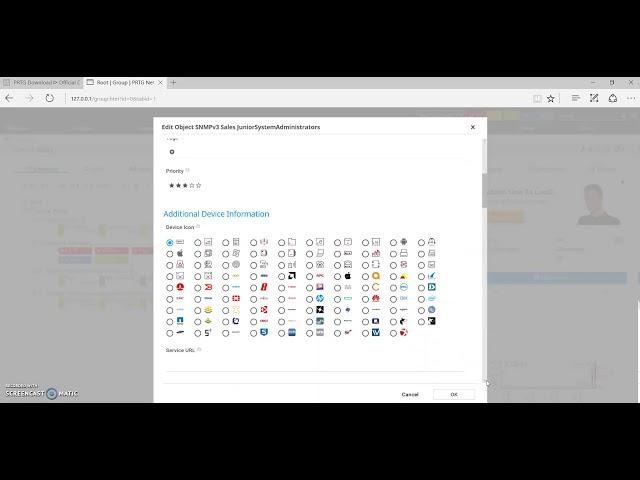 Applying network monitoring based on SNMPv3 by making use of 'PRTG' monitoring tool.