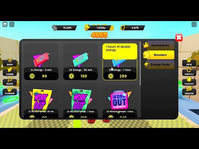 All the gamepasses I bought & 1Qa Energy Workout on Strongman Simulator Roblox