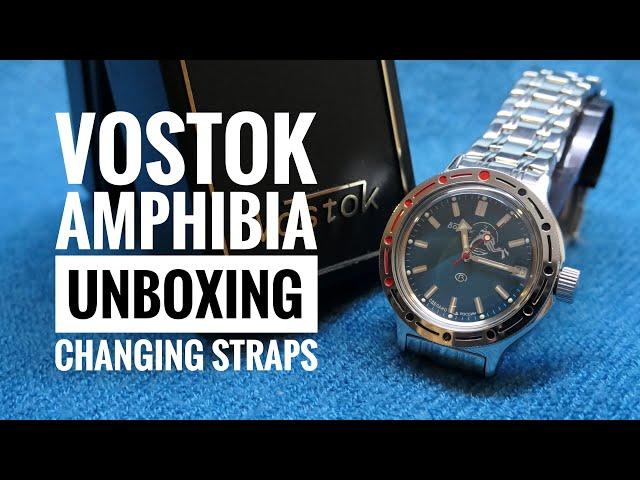 Vostok Amphibia: Unboxing and Changing Straps (Bought from Meranom)  [HD]