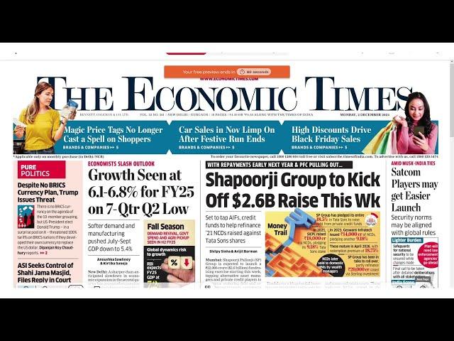 2 December 2024 | The Economic Times Newspaper | Profitnama | Daily Finance & Business News Analysis