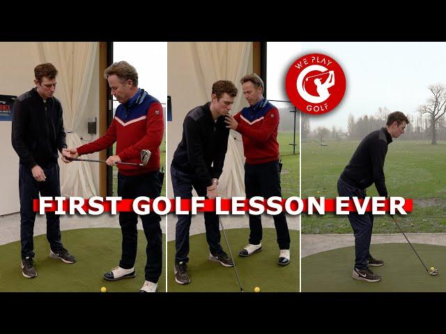 First GOLF LESSON ever! - This guy NEVER hit a golf ball in his life!