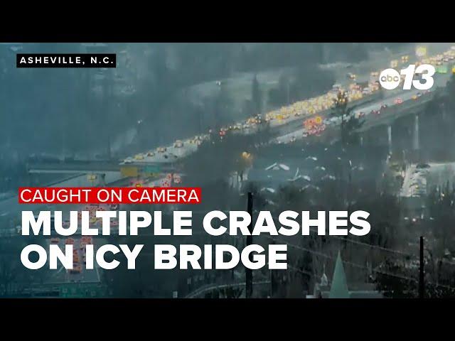 CAUGHT ON CAMERA: Ice 'likely' contributed to multiple crashes on Asheville bridge