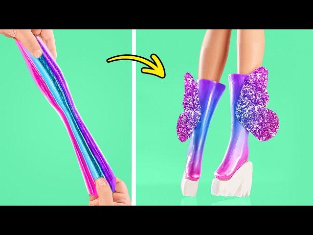 MAKE THESE CUTE BARBIE SHOES  FUN DOLL CRAFTS & HACKS