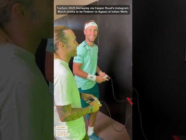 TopSpin 2K25 Federer vs Agassi Gameplay snippet at Indian Wells via Casper Ruud's Instagram #2KGames