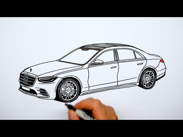 How to draw a car - Mercedes Benz S-Class AMG - Step by step