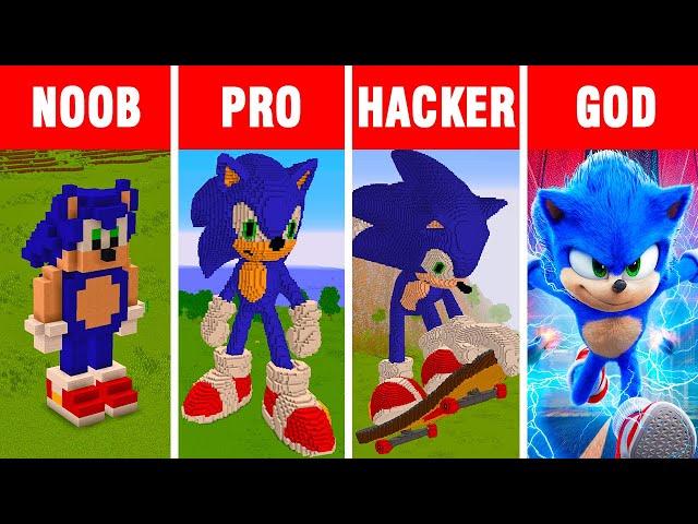 Minecraft NOOB vs PRO vs HACKER vs GOD: SONIC STATUE BUILD challenge in Minecraft