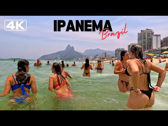  4K IPANEMA BEACH WITH CRYSTAL CLEAR WATER AND STRONG WAVES