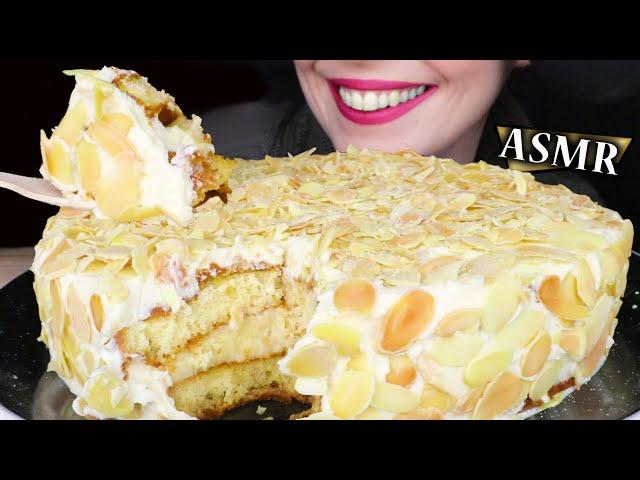 CREAMY ALMOND - VANILLA CAKE  | No Talking | ASMR Mukbang | Real Eating Sounds