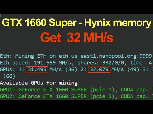 1660 Super - 32 mhs Hynix memory fix! How to Improve Low Hashrate on ETH