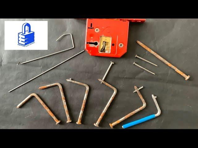 (57) Lock picking for Beginners - Make a tension tool from 2 nails and pick open Mortice Lever Lock