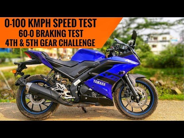 Yamaha R15 Version 3 0-100 kmph Speed Test Braking Test and Gear Challenge