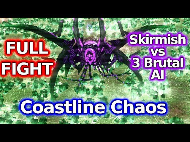 Command & Conquer 3 Kane's Wrath - Skirmish vs 3 Brutal AIs - Coastline Chaos #cnc3 #rts