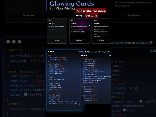 Glowing cards | Hower effect | best css design codes #youtube #music #trendingshorts