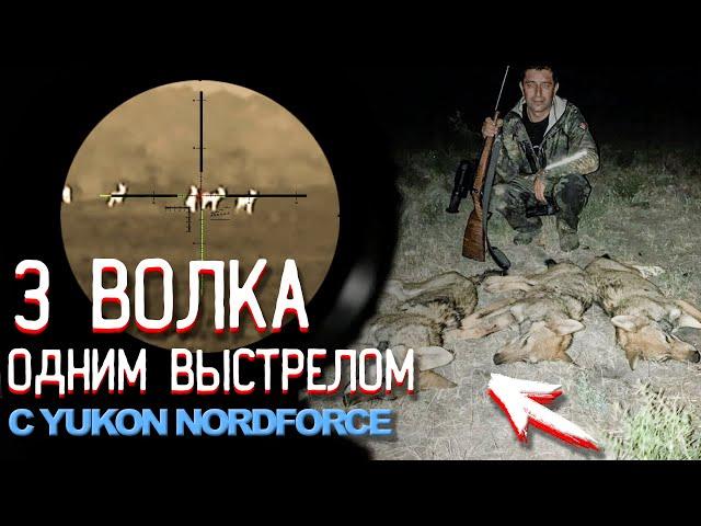 Три ВОЛКА одним выстрелом!!! Охота с прицелом Yukon Nordforce. Выстрелы по стае волков.