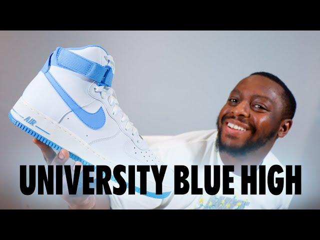 Air Force 1 High White University Blue On Foot Sneaker Review QuickSchopes 378 Schopes DX3805 100