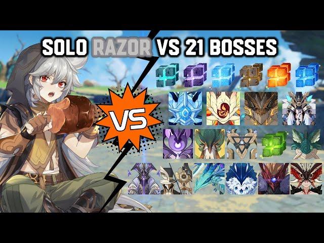 Solo C6 Razor vs 21 Bosses Without Food Buff | Genshin Impact