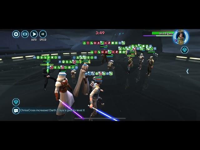 SWGOH | JML/JKCK/Hyoda/Revan (Escalating Conflict Datacron) Vs Leia with Crex/Chewpio (Win)