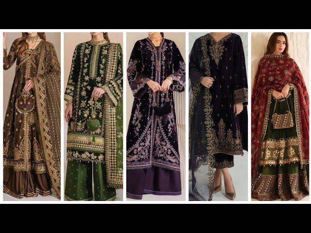 Luxury Velvet Collection/Autumn panjabi Velvet embroidery party dress designلوکس ترین مخمل پنجابی