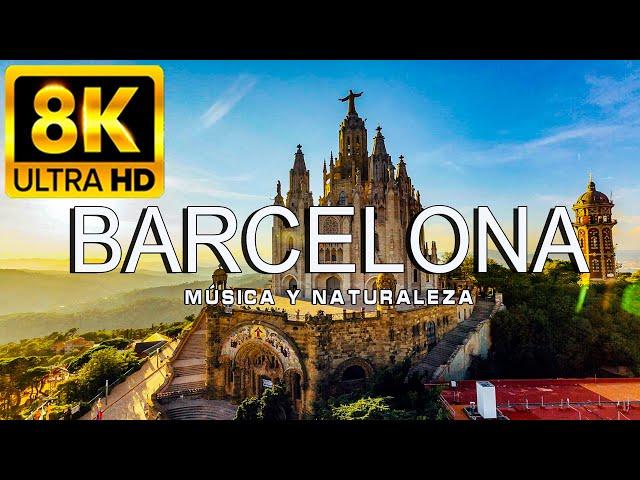 FLYING OVER BARCELONA 8K |Amazing beautiful natural landscape with relaxing music|8K ULTRA HD VIDEO