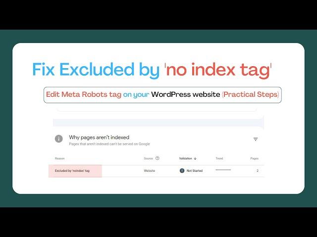 How to fix excluded by ‘noindex’ tag and edit meta robots tag in Wordpress website practical steps