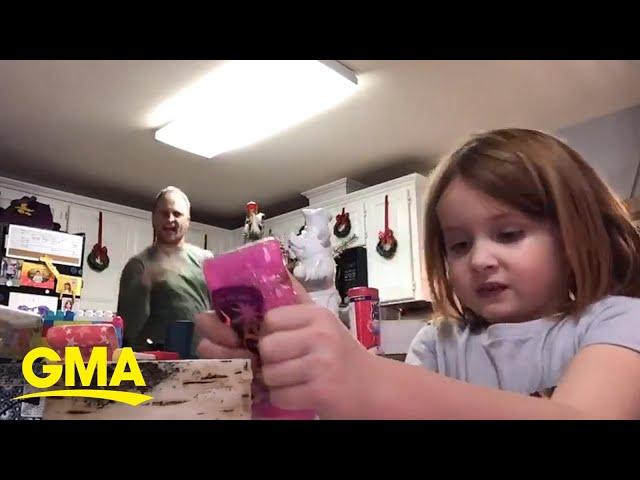 Dad hysterically dances as daughter does arts and crafts for virtual school